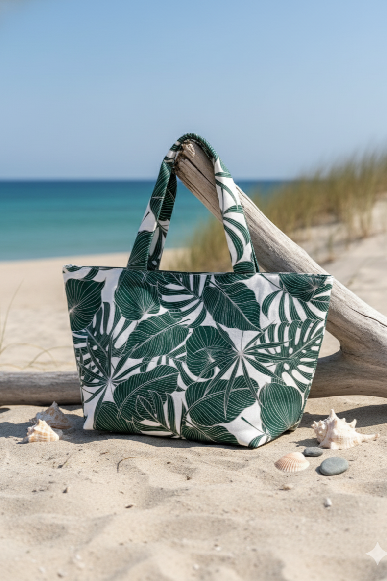 Tropical leaf-patterned water resistance tote bag by TropicLBD