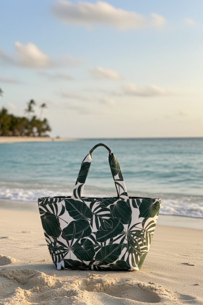 Tropical leaf-patterned water resistance tote bag by TropicLBD