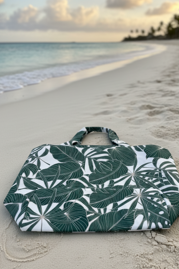 Tropical leaf-patterned water resistance tote bag by TropicLBD