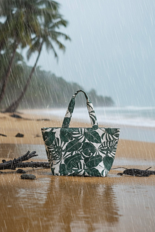 Tropical leaf-patterned water resistance tote bag by TropicLBD