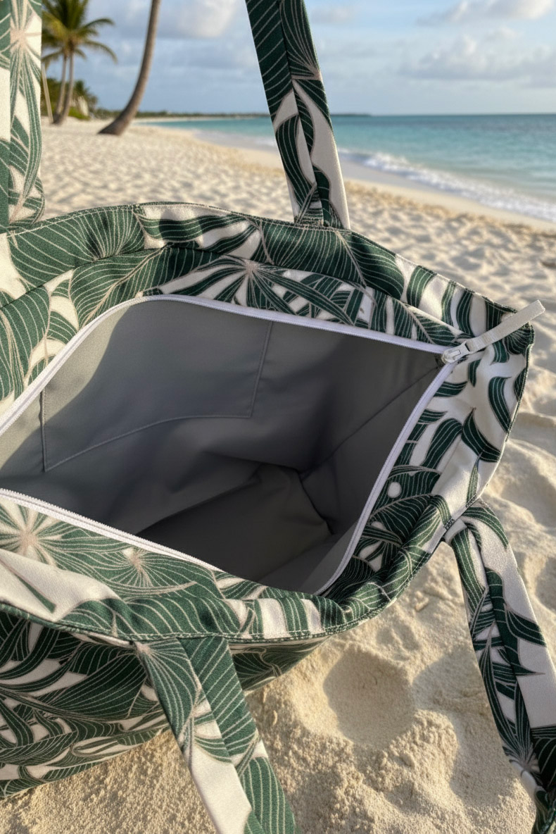 Tropical leaf-patterned water resistance tote bag by TropicLBD