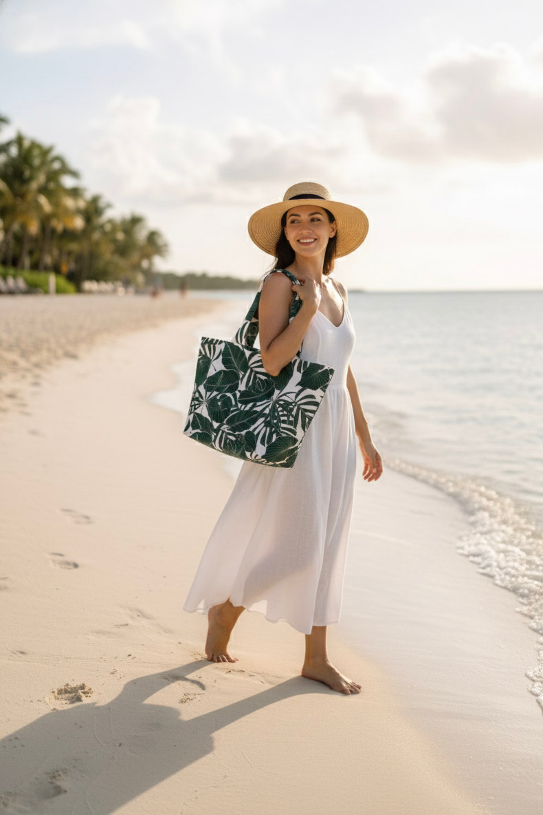 Tropical leaf-patterned water resistance tote bag by TropicLBD