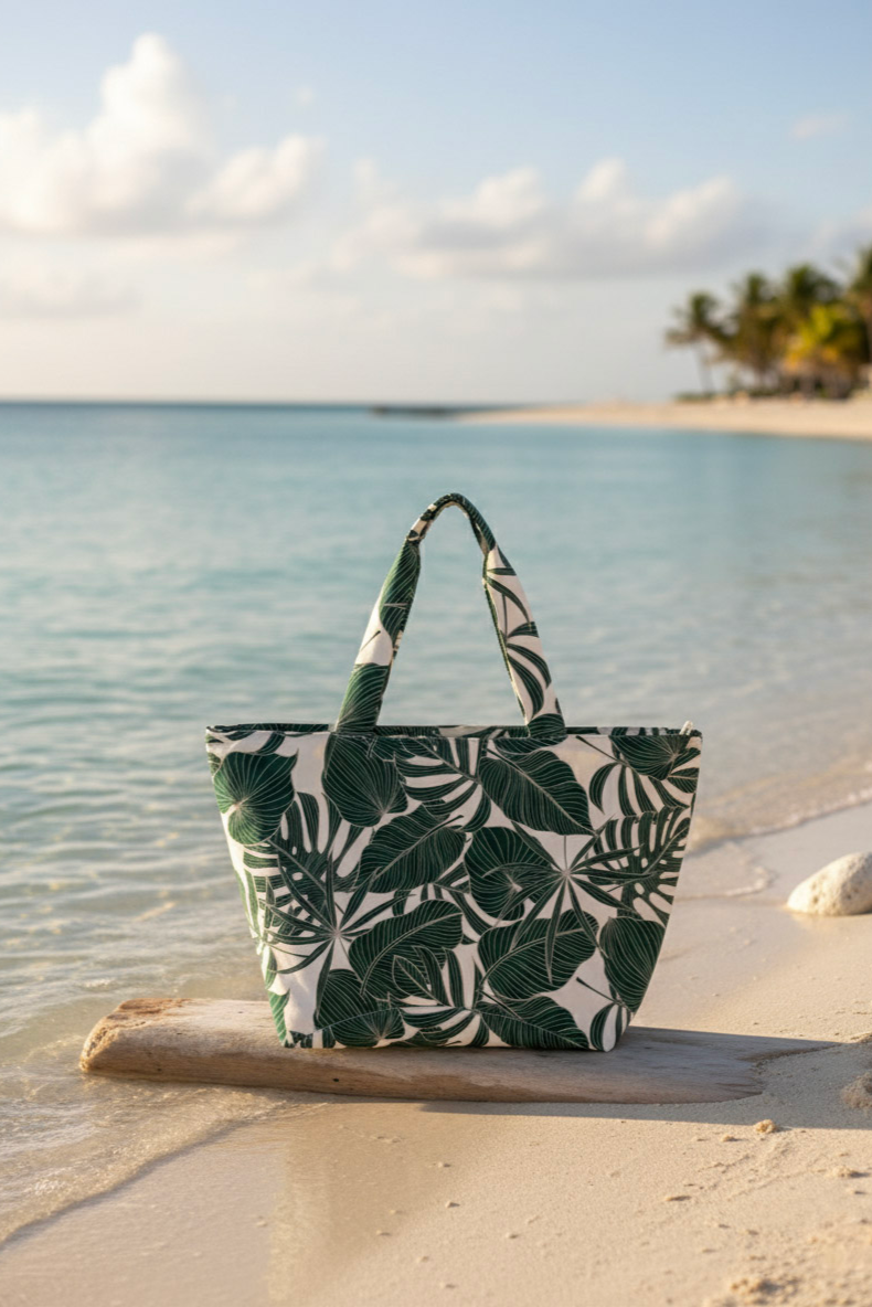 Tropical leaf-patterned water resistance tote bag by TropicLBD